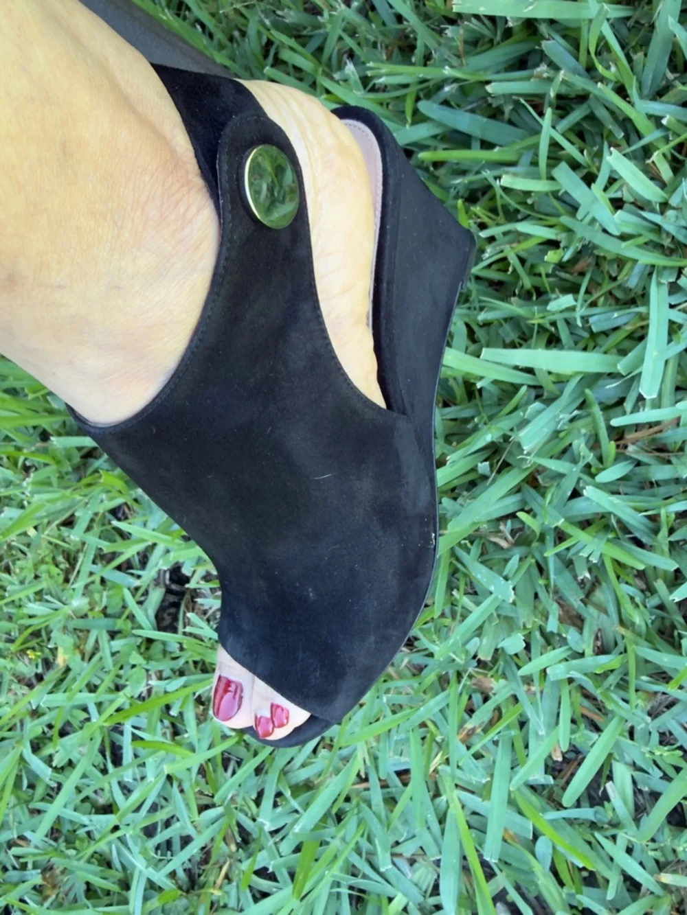 Gianvito Rossi Black Suede Wedge Peep-Toe Slingback Sandals